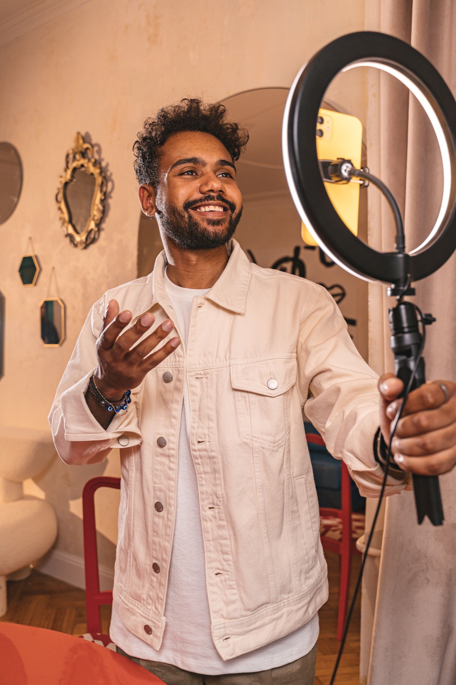 Creator filming with studio lighting